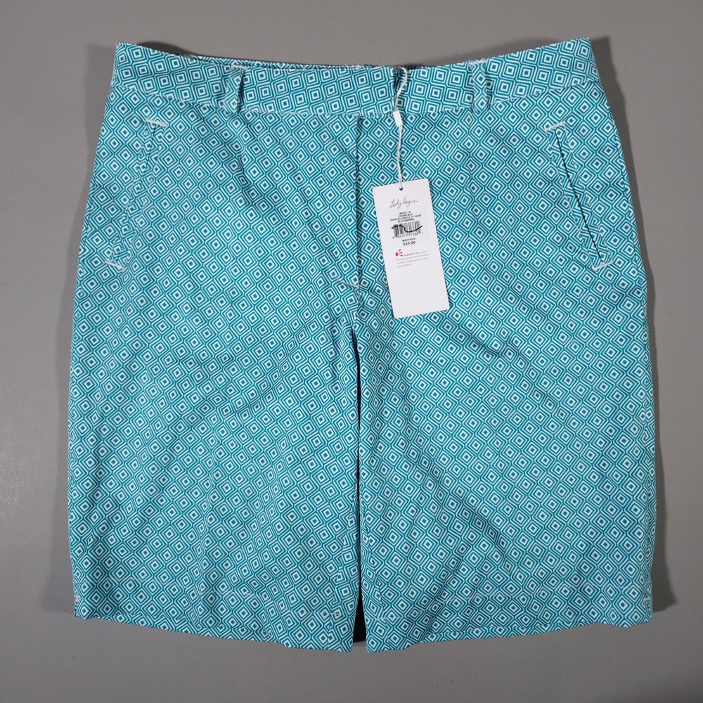 Lady Hagen Essentials Golf Shorts Womens 8 Blue Enamel Geometric Print 10"‎